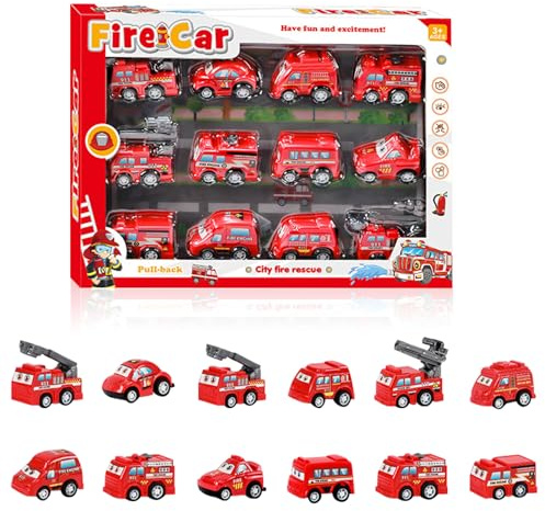 12 pezzi camion dei pompieri auto giocattolo per bambini, mini giocattolo per auto, pompiere Cars per bambini 2 3 4 5 6 anni, giocattolo per bambini