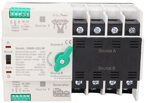 Hyuduo Interruttore di Trasferimento Automatico A Doppia Potenza, Materiale PC, Commutazione Al Millisecondo, Uscita Segnale Integrata, 400 V 125 A per la Gestione dell'alimentazione di Emergenza