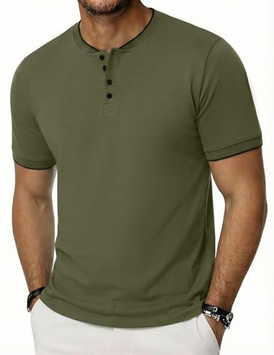 iClosam T Shirt Henley Homme en Coton Manches Courtes | Coupe classique, pour le travail et les loisirs, tailles S à 3XL