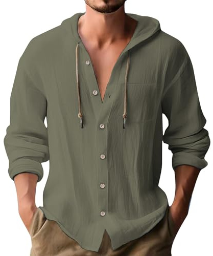 Generisk linne t-shirt män långärmad huvtröjor enfärgad överdimensionerad sportskjorta långärmad andas kylning strandskjorta sommarskjorta lätt bekväm fiskarskjorta topp för strandsemester casual
