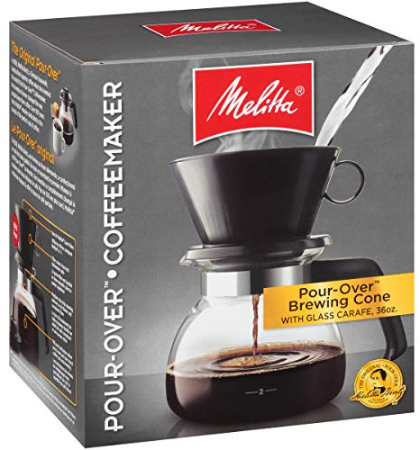 Melitta Pour-Over Coffee Brewer W/ Glass Carafe, Holds 6 - 6 Oz Cups, Black