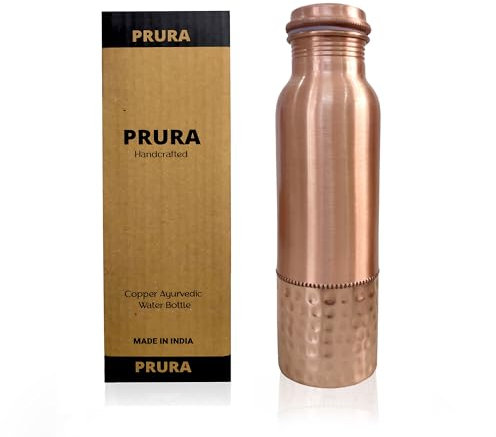 PRURA, ayurvedische Kupfer-Wasserflasche, auslaufsicheres naturreines Kupfergefäß 900ml/30oz Design 5
