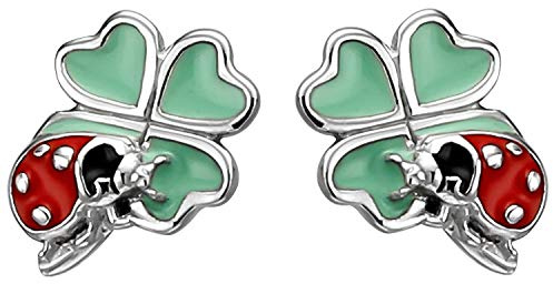 Jobo Kinder-Ohrstecker Marienkäfer auf Kleeblatt aus 925 Sterling Silber