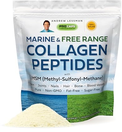 ANDREW LESSMAN Marine, Free Range Collagen Peptides Powder and MSM 120 Servings - Supports Radiant Smooth Soft Skin, Comfortable Joints. Super Soluble No Fishy Flavor No Additives Non-GMO