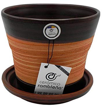 CERÁMICA RAMBLEÑA | Macetas de Barro Rojo | Macetas Decorativas | Macetas de cerámica | Macetas Exterior | Araña-Nogal | Decoración 100% Hecho a Mano | 25x25x22 cm | Plato Incluido