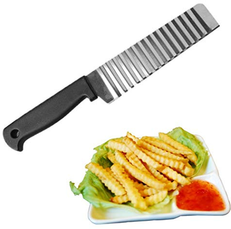 Hoshen Stainless Steel French Fries Knife Potato Corrugated Knife, Multifunctional Wave Potato Corrugated Knife, Kitchen Tool - Black