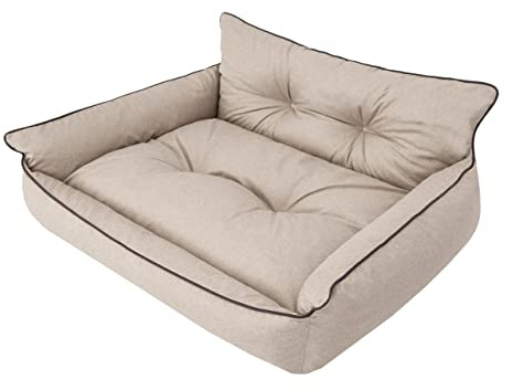 PillowPrim Hundbädd husdjurssäng ligga hundkudde quiltad säng hundsäng hundmadrass soffa djursäng hundsoffa madrass, XXL – 106 x 80 cm, beige eko-linne