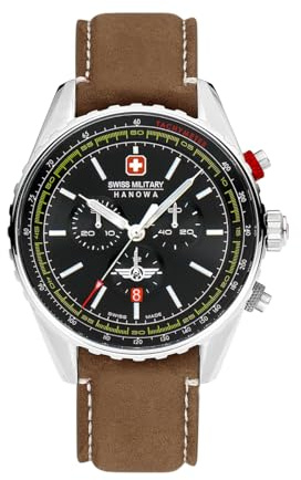 SWISS MILITARY herr analog kvartsklocka med läderarmband SMWGC000301, BRUN