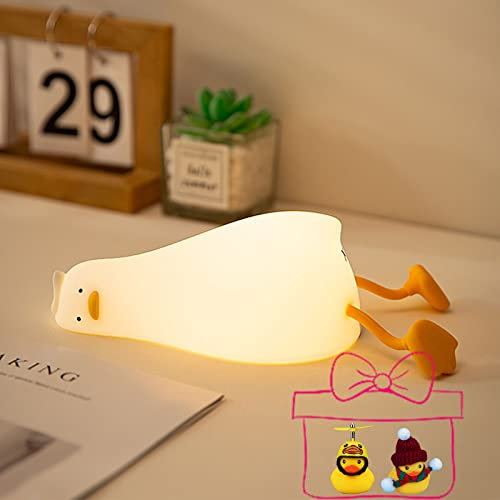 FAMIDUO Luz Nocturna Infantil, Pato Silicona Lámpara con Pato regalo,USB Recargable LED Táctil Lámpara, Brillo Ajustable y Temporizador Luz de Noche para Niños,Regalos de Cumpleaños Navidad para niños