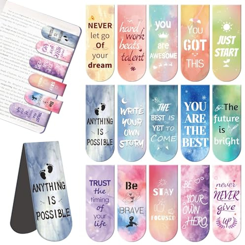Kaluofan 15PCS Magnetic Bookmarks, Multicoloured Inspirational Bookmarks with Magnetic Material, Pack of 15
