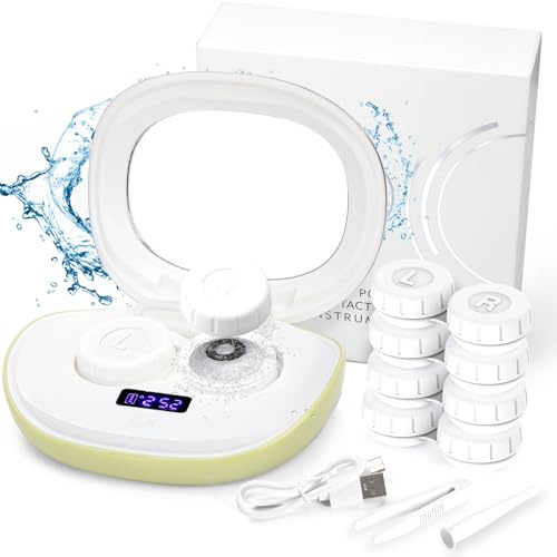 ANKUNABA Contact Lens Cleaner, Portable Ultrasonic Contact Lens Cleaning Machine with USB Charger, LED Timer Display & 5 Contacts Solution Cases Kit for Soft Hard Colored RGP Lenses (Avocado Green)