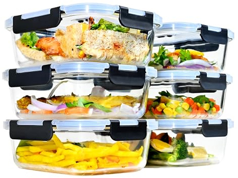 ERUIV Frischhaltedosen Mit Deckel, [6 Dosen + 6 Deckel] Glasdosen-1040ml, Vorratsbehälter Glas, Küche Vorratsdosen Mit luftdicht, Aufbewahrung Glas mit Dampfventil, BPA frei