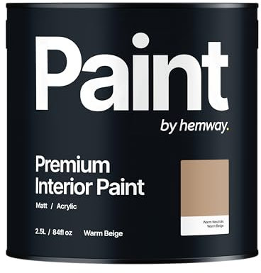 Hemway Warm Beige Paint 2.5 L, Indoor Matt Finish, One Coat, Wall Paint, Acrylic & Water-Based Emulsion, Quick Dry & High Coverage for the Kitchen, Bathroom & Bedroom Walls & Ceiling