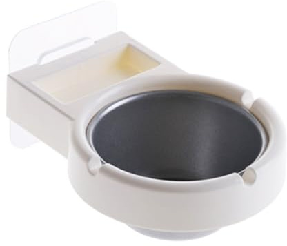 Wall Mounted Ashtray Stainless Steel Cigarette Bin with Storage Holder Adhesive for Bathroom Toilet Home Office Hotel (White)