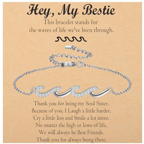 OAVOOK Freundschaftsarmbänder Geburtstagsgeschenke für Frauen Schwester Geschenke Wellenarmband für Frauen zum Geburtstag, Weihnachten, Neujahr, Bestie Gift, Kupfer, Kein Edelstein