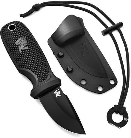 ODENWOLF W-MINI Neck Knife aus D2 Stahl - Kleines EDC Messer Feststehend mit Holster und Feuerstahl - Outdoor Messer Klein und Handlich - Halskette