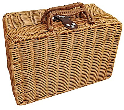 Kunststoff-Rattan-Aufbewahrungskorb mit Deckel, Seegras-Korb mit Deckel, Design mit Ineinander Steckbaren Griffen, Ideales für Frauen, Vielseitige Box für Kleidung, Decken, (2)