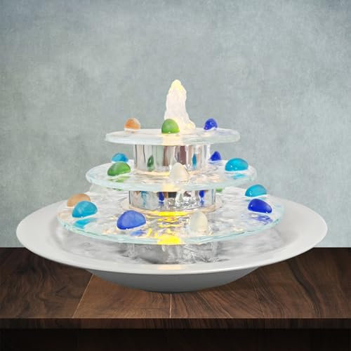 Weejian 3-Tier Tischplatte Brunnen Home Wasserfall, Zen Meditation Innenbrunnen mit LED-Licht, Desktop-Dekor Beruhigende Sound Meditation Entspannende Wasser-Eigenschaft für Raum Büro Tischdekoration