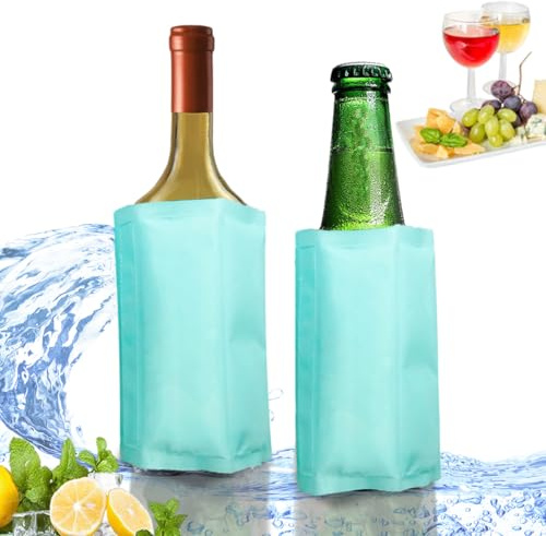 Raffreddatore per vino attivo, manicotto per congelatore, raffreddamento rapido, raffreddamento e mantiene la bevanda fredda, mantiene fresca e raffredda vino champagne (2 confezioni)
