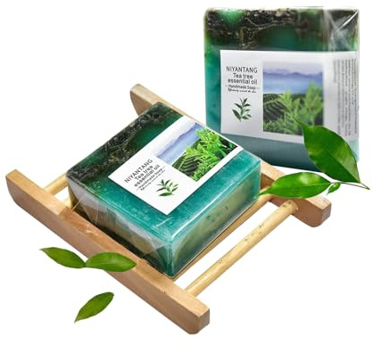 Tea Tree Oil Soap Bar, 2 Pcs Natural Organic Soaps, Body Wash Bath Soap Bar, Facial Cleanser and Body Oder Moisturizer for Men Women, Tea Tree Soap for Body Itching Acne