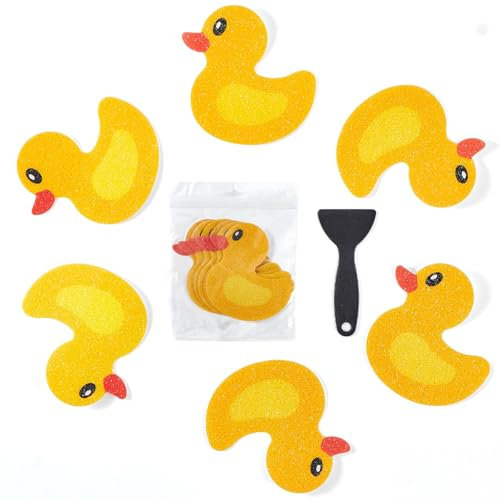 Yemoju Pack of 12 Non-Slip Bathtub Stickers, Cute Ducks Non-Slip Stickers for Children Bathtub, Bathroom, Non-Slip Stickers and Black Scraper