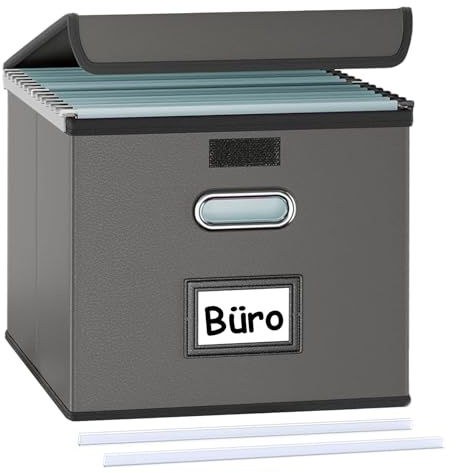 Okydoky Cajas de almacenamiento con tapa, Upgrade caja colgante A4 para archivos de material de cuero en elegante aspecto de cuero, plegable, gris, adecuada para casa y oficina, y cajas de