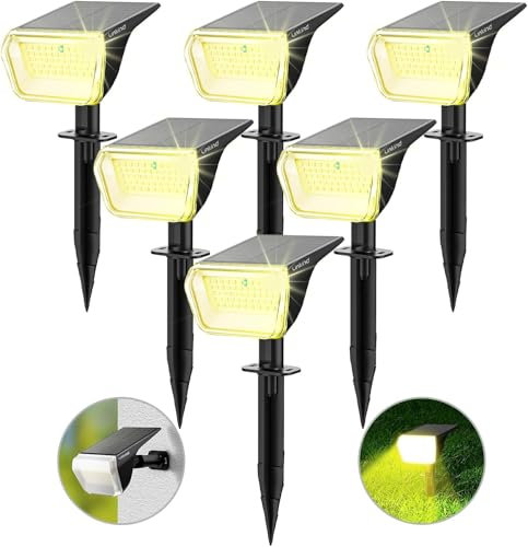 Linkind 60 lampade solari a LED per esterni, 800 lm, durata ultra lunga, luce bianca calda, illuminazione solare da giardino con algoritmo di scarica intelligente, IP67 per vialetti, cortile, 6 pezzi