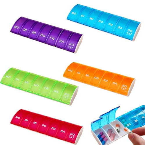 Ceeyoll 5-Pack 7 Jours, Pilulier, Boîte de Rangement de Pilules, Petite Boîte à Pilules Portable, Boîte à Pilules Réutilisable Pour Stocker Des Comprimés, Des Capsules, Des Vitamines
