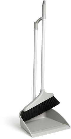Best House | Dustpan and Brush Set | Long Handled | Light Cream | 1-Set | Upright Large Dustpan and Broom Combo Set | for Household Cleaning, Sweeping Brush for Home, Kitchen, Office, Lobby