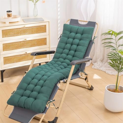 Highdi Cojin para Tumbona Jardín Exterior, Cojín Reclinable Colchoneta Grueso Suave Cómodo de Color Liso con Correas para Silla de Jardin, Silla Mecedora, Patio, Balcón (Verde Oscuro,45x100x8cm)