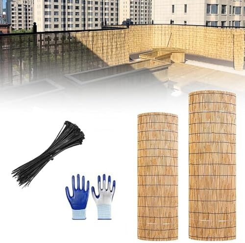 Rollos de valla de bambú – Valla decorativa resistente a la intemperie para patio, balcón, jardín, patio trasero, piscina y techo, divisor de listones cortable, 101 x 400 cm