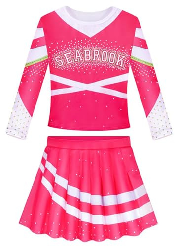 Girls Cheerleading Outfit - Kids Costume Uniform Pompoms Hair Clips Socks | Durable Creative Cute Cheerleader Uniform for Halloween Party Carnival School Cosplay Performance Costume