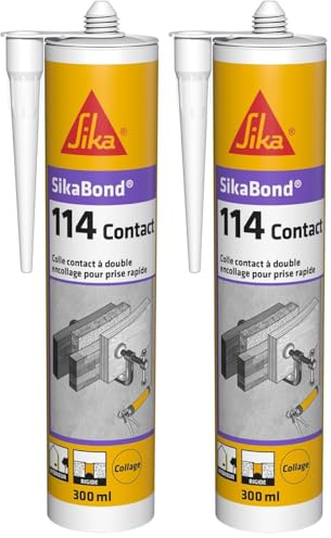 SIKA - Colle contact à double encollage pour prise rapide - SikaBond 114 Contact Marron - Intérieur - Multi-usages - Multi-supports - Maintien immédiat puissant - 300ml (Lot de 2)