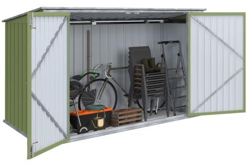 IDMarket – Caseta de jardín de metal verde oliva con cierre múltiple para almacenamiento de bicicletas, herramientas, basura