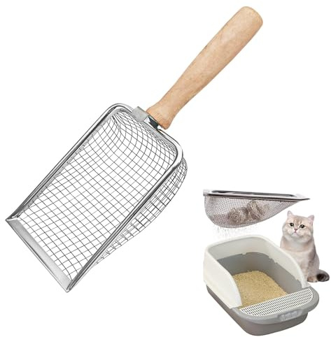 Yeenano Kattspade rostfritt stål för kattsandsbricka, 5 mm porstorlek metall kattskopa