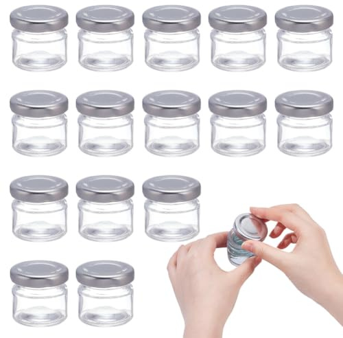 WEBEEDY Lot de 15 Pièces Mini Pots à Encres en Verre 25ml Petits Flacons en Verre avec Bouchons à Vis Aluminium Mini Pots pour Encres Calligraphie Peinture Artisanat DIY Stockage Domicile