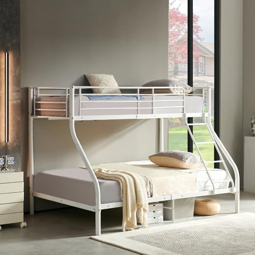 DORAFAIR Letto a castello a 3 posti in metallo 90 x 200 cm e 140 x 200 cm, letto per bambini e adulti, camera da letto casa, bianco