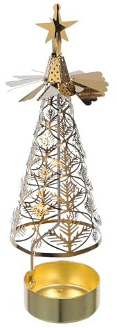 NUOBESTY Porte-Bougie Rotatif en Fer et Verre d'arbre de Noël Orné, Centre de Table Élégant pour Fêtes de Noël Design Tournant Unique et Charme Festif