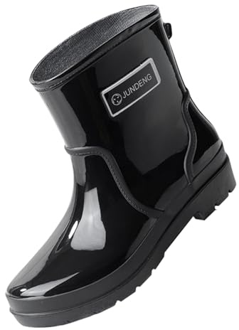 Botas de goma para mujer, talla 40, botas de lluvia para mujer, impermeables, antideslizantes, ligeras, cómodas, botas de pesca, de caña ancha, botines de jardín, Negro , 38 EU