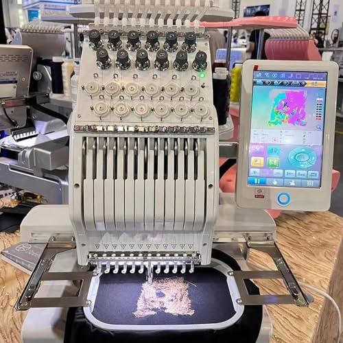 Máquina de bordar, unidad de costura digital controlada por pantalla táctil, estructura de 15 agujas para hacer logotipos personalizados en camisas, gorras y bolsas tejidas en estudios