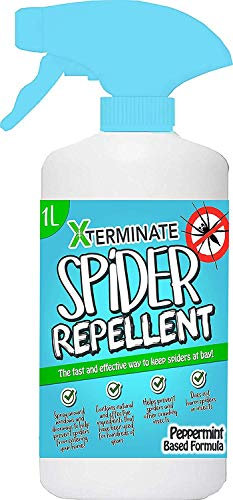 Xterminate Spider Repellent 1 Litre Spray for Indoor/Outdoor Use Suitable for CCTV Cameras, Doors and Windows. Super Strength Natural Peppermint Oil. Repels and Deters Spiders from Entering Homes