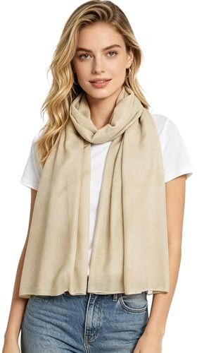 Lina & Lily Solid Shimmer Sparkle Glitters Sheer Maxi Shawl Scarf Hijab (#7 BEIGE)