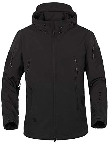 SZAWSL Uomo Giubbotto Giacca a Vento Militare Uomo Pile Windbreaker Tactical Camo Softshell Giacche Parka (Nero, Medium)