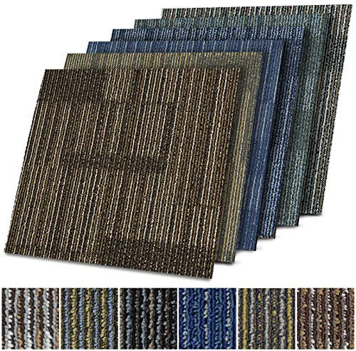 Linz Design Carpet Tiles 50 x 50 cm Loose Lay, 1 m² Set - Durable Loop Pile Commercial Grade Carpet Flooring Tiles, Anti-Static with Bitumen Back (Brown/Grey, 4 Tiles)