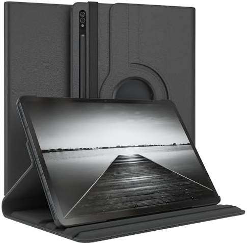 EAZY CASE - Tablet Hülle für Samsung Galaxy Tab S7 Plus (5G) Schutzhülle Smart Cover Tablet Case Rotationcase zum Aufstellen Klapphülle 360° drehbar mit Standfunktion Tasche Kunstleder Schwarz