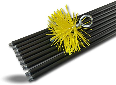 Kit de ramonage classique conduits gainés | Hérisson rond synthétique | Diamètre 150 mm | 9 cannes noires Ø 17 mm creuses | 9 * 1,4 m | Cheminées | Kibros 4KIT15NLO