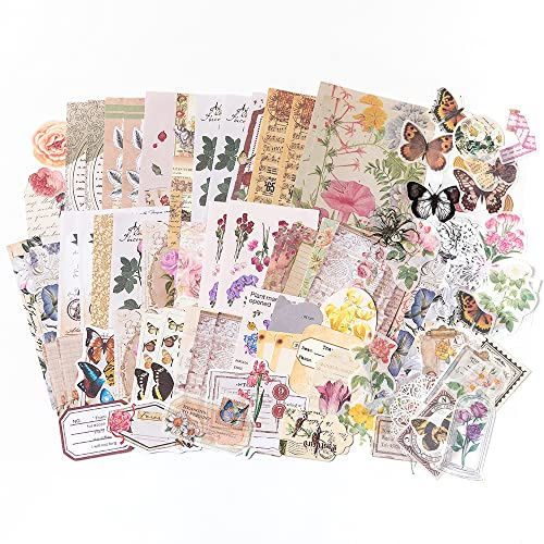 Aldieco 260pcs Vintage Scrapbooking Stickers Paper Pack, DIY Retro Journaling Supplies Stickers kit,Flowers Scrapbook Accessories, Flowers Washi Paper Sticker (hualuokongshan)