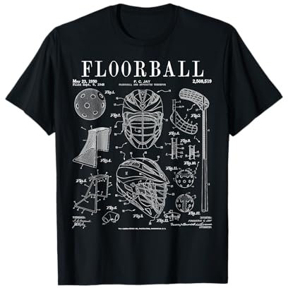 Unihockey-Schläger mit Torwartmotiv, Vintage-Patentdruck T-Shirt