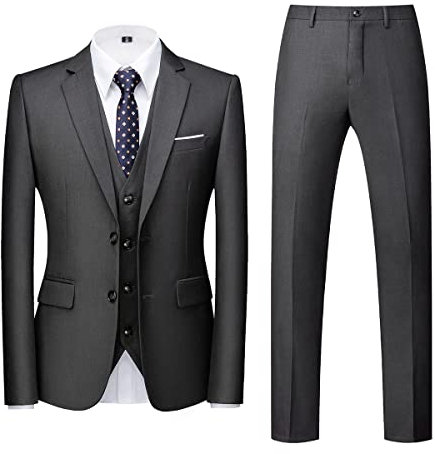 Allthemen Herren Anzug 3-Teilig Slim Fit Einreihig Zwei Knöpfe Hochzeit Smoking Anzug Blazer Weste Hose Grau 3XL