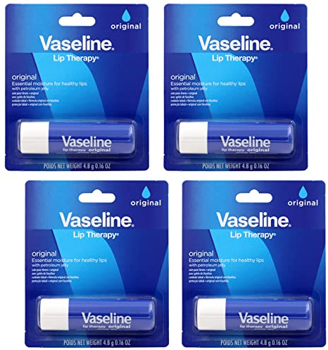 Vaseline Lip Therapy Care Original, Fast-Acting Nourishment, Ideal for Chapped, Dry, Cracked, or Damaged Lips, Lip Balm, 0.16 Ounce (Pack of 4)